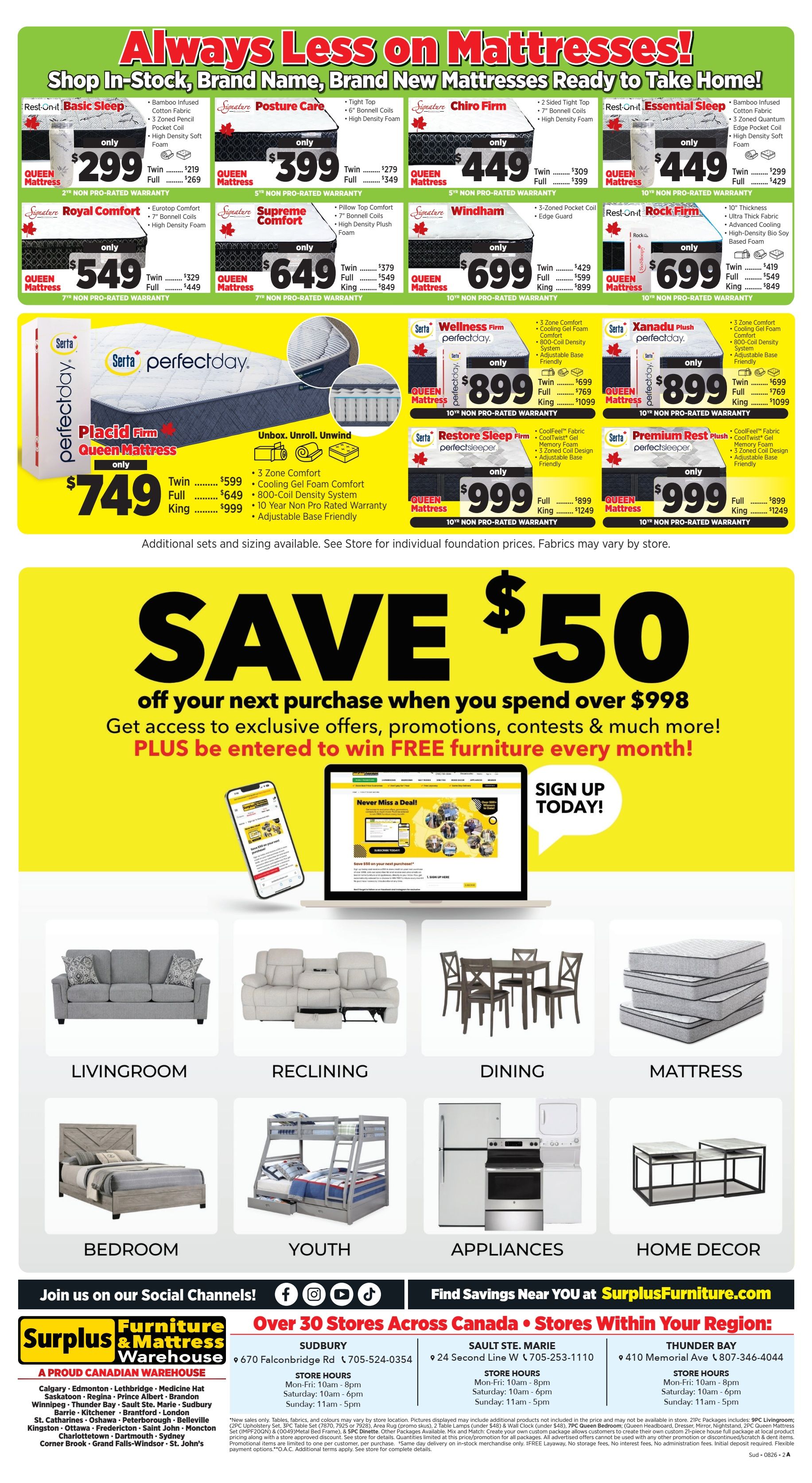 Surplus Furniture & Mattress Warehouse (Sudbury) Flyer August 3 to 23