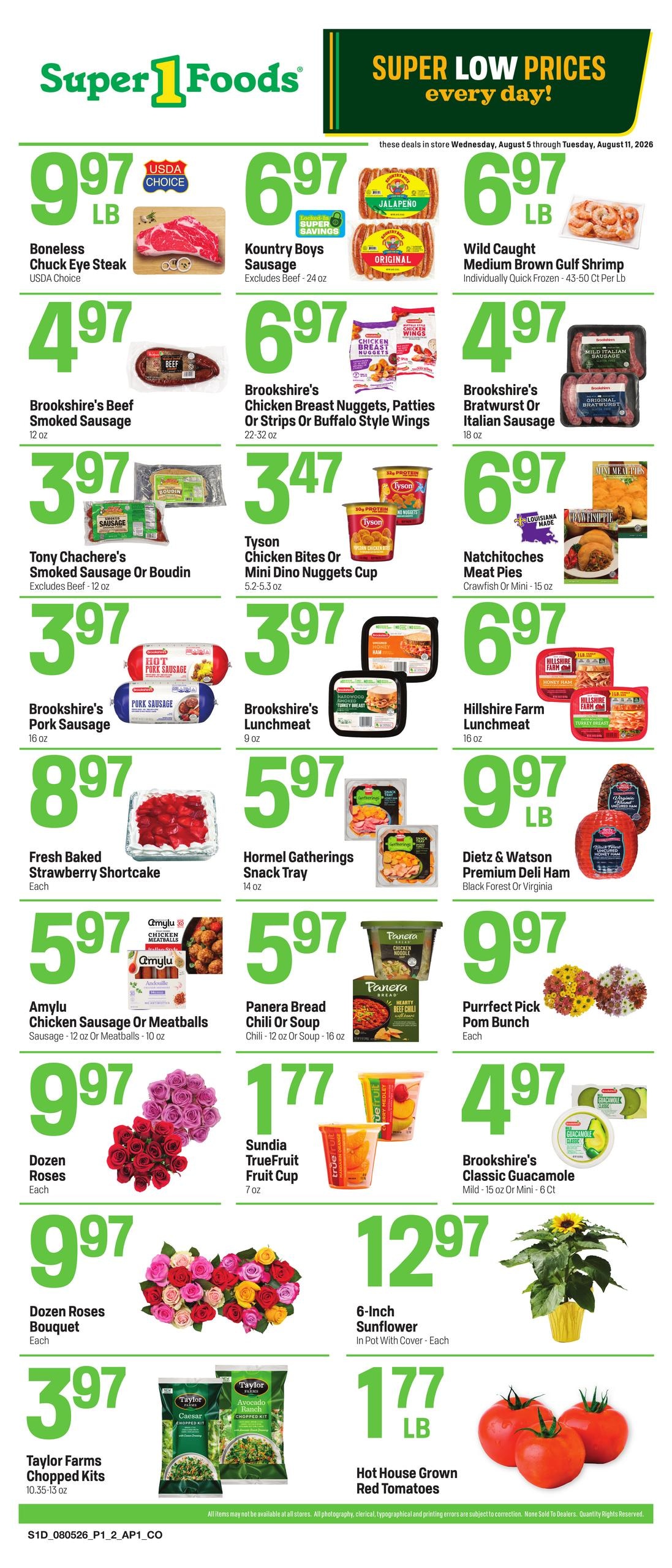 Super 1 Foods & Discount Pharmacy Hot Sheet Weekly Weekly Ad August 5 - 11, 2026