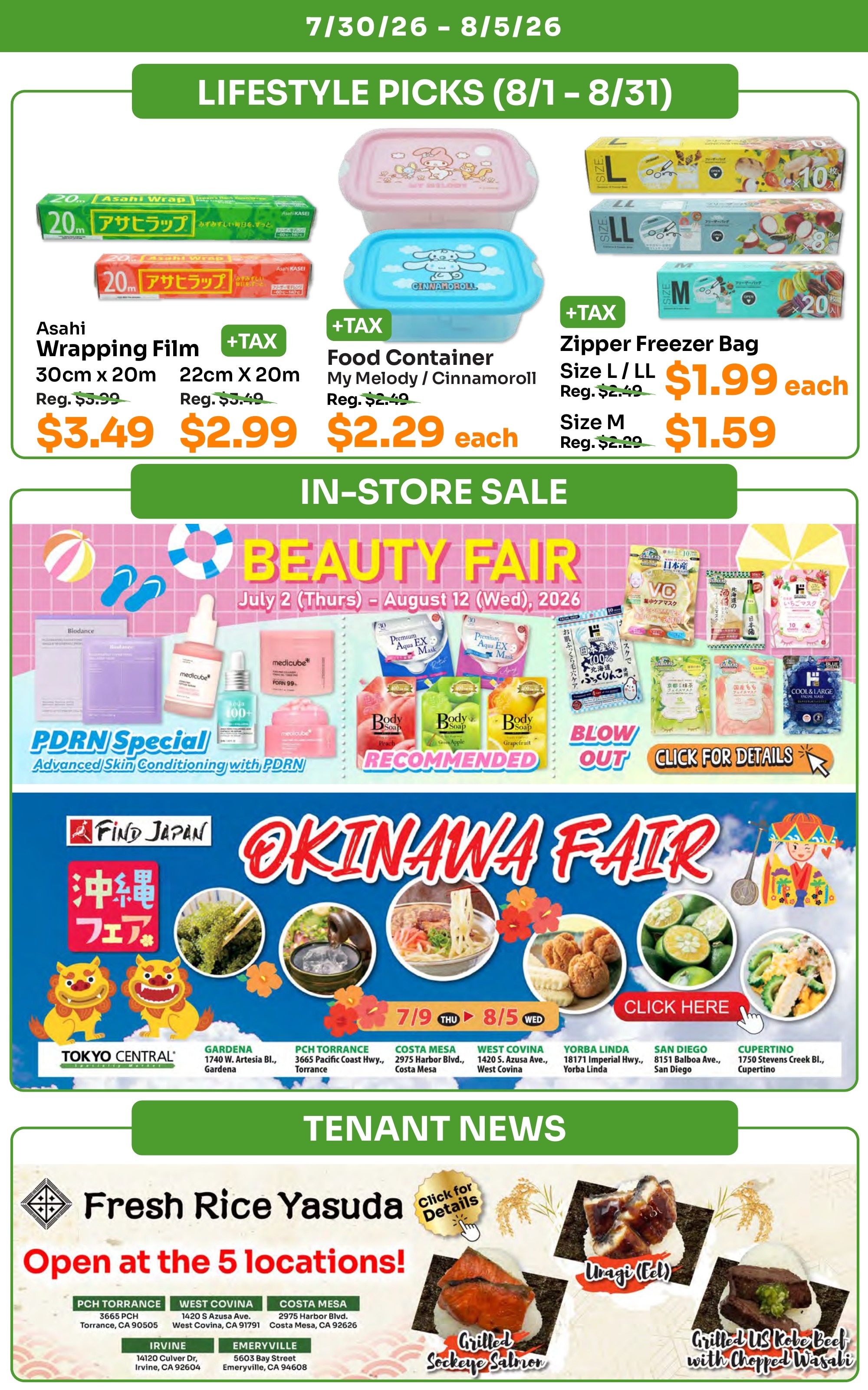 Tokyo Central and Marukai (California) Weekly Ad July 30 - August 5, 2026