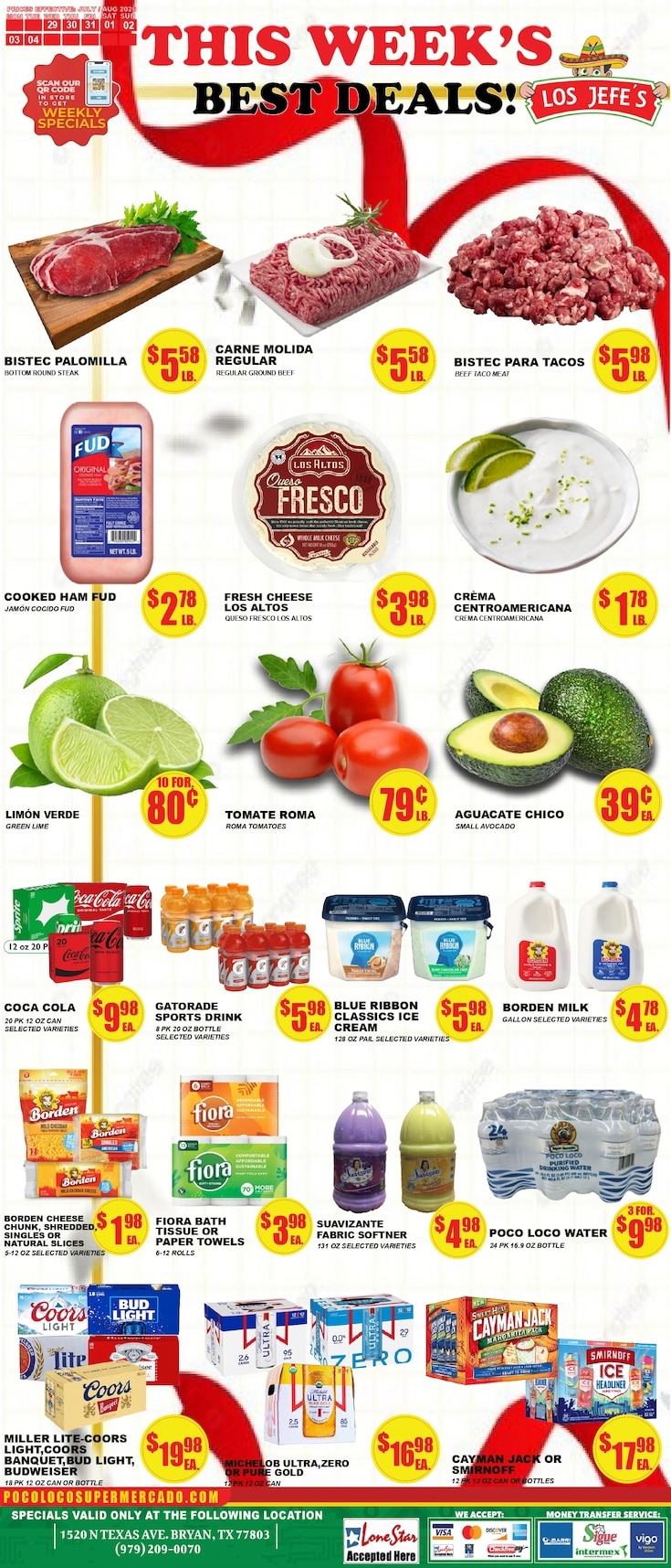 Poco Loco Supermercado (1520 N Texas Ave., Bryan, TX) Weekly Ad July 29 - August 4, 2026