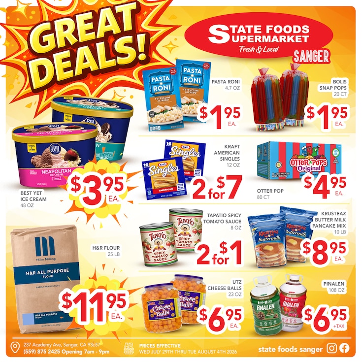 State Foods Supermarket (237 Academy Ave., Sanger, CA) Weekly Ad July 29 - August 4, 2026