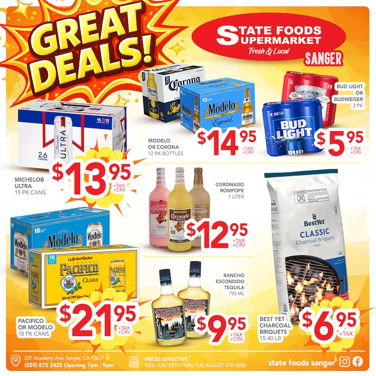 State Foods Supermarket (237 Academy Ave., Sanger, CA) Weekly Ad July 29 - August 4, 2026