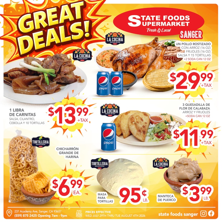 State Foods Supermarket (237 Academy Ave., Sanger, CA) Weekly Ad July 29 - August 4, 2026