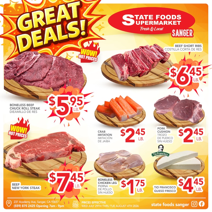 State Foods Supermarket (237 Academy Ave., Sanger, CA) Weekly Ad July 29 - August 4, 2026