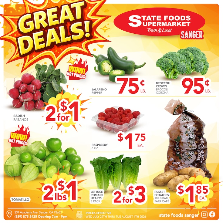 State Foods Supermarket (237 Academy Ave., Sanger, CA) Weekly Ad July 29 - August 4, 2026