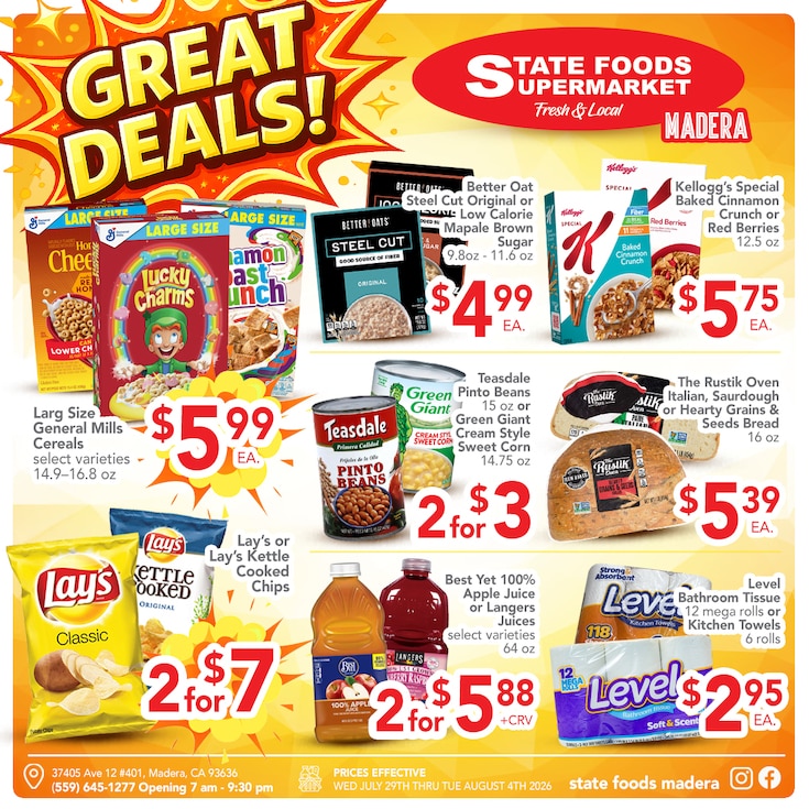 State Foods Supermarket (37405 Ave. 12, Madera, CA) Weekly Ad July 29 - August 4, 2026