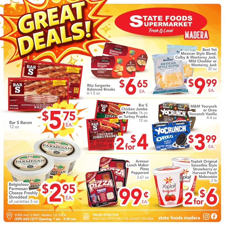 State Foods Supermarket (37405 Ave. 12, Madera, CA) Weekly Ad July 29 - August 4, 2026