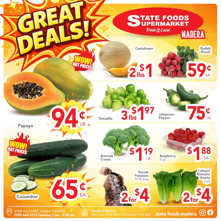State Foods Supermarket (37405 Ave. 12, Madera, CA) Weekly Ad July 29 - August 4, 2026