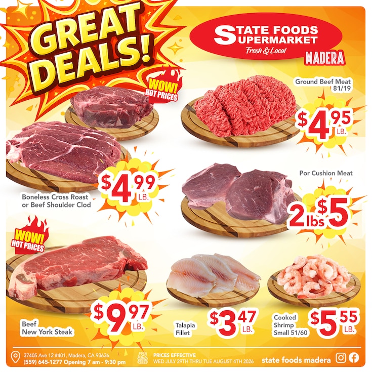 State Foods Supermarket (37405 Ave. 12, Madera, CA) Weekly Ad July 29 - August 4, 2026
