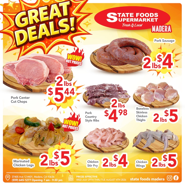 State Foods Supermarket (37405 Ave. 12, Madera, CA) Weekly Ad July 29 - August 4, 2026