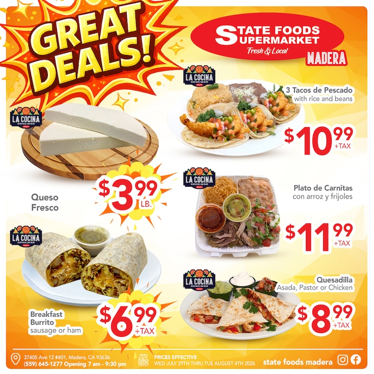 State Foods Supermarket (37405 Ave. 12, Madera, CA) Weekly Ad July 29 - August 4, 2026