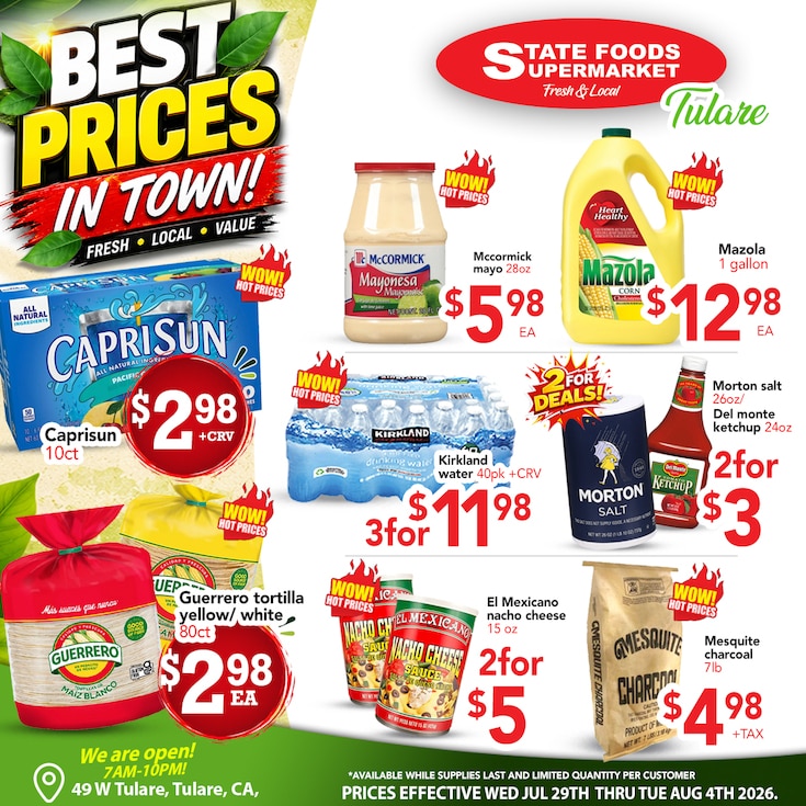 State Foods Supermarket (49 W Tulare Ave, Tulare, CA) Weekly Ad July 29 - August 4, 2026