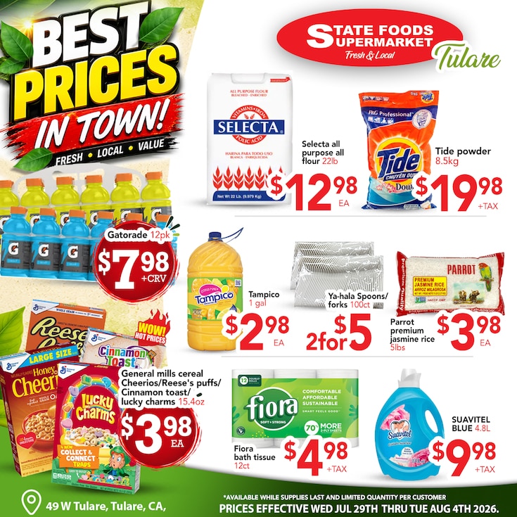 State Foods Supermarket (49 W Tulare Ave, Tulare, CA) Weekly Ad July 29 - August 4, 2026
