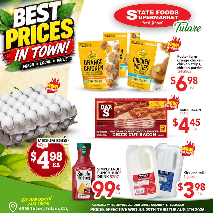 State Foods Supermarket (49 W Tulare Ave, Tulare, CA) Weekly Ad July 29 - August 4, 2026