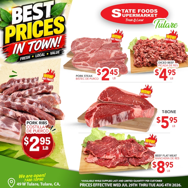 State Foods Supermarket (49 W Tulare Ave, Tulare, CA) Weekly Ad July 29 - August 4, 2026