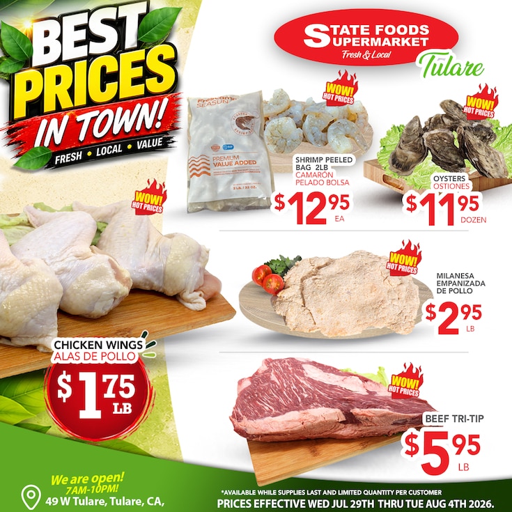 State Foods Supermarket (49 W Tulare Ave, Tulare, CA) Weekly Ad July 29 - August 4, 2026