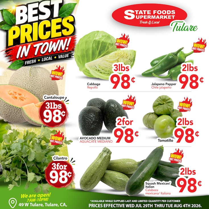 State Foods Supermarket (49 W Tulare Ave, Tulare, CA) Weekly Ad July 29 - August 4, 2026