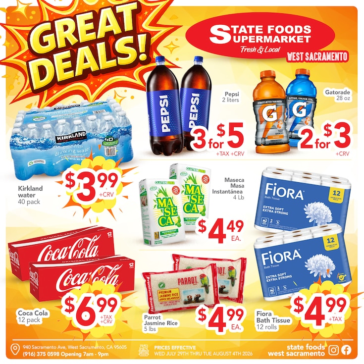 State Foods Supermarket (940 Sacramento Ave, West Sacramento, CA) Weekly Ad July 29 - August 4, 2026