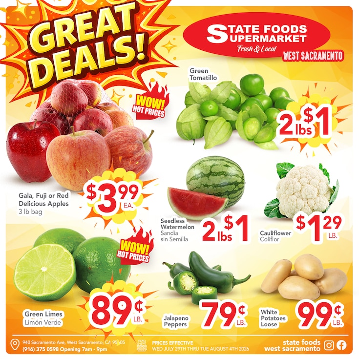State Foods Supermarket (940 Sacramento Ave, West Sacramento, CA) Weekly Ad July 29 - August 4, 2026