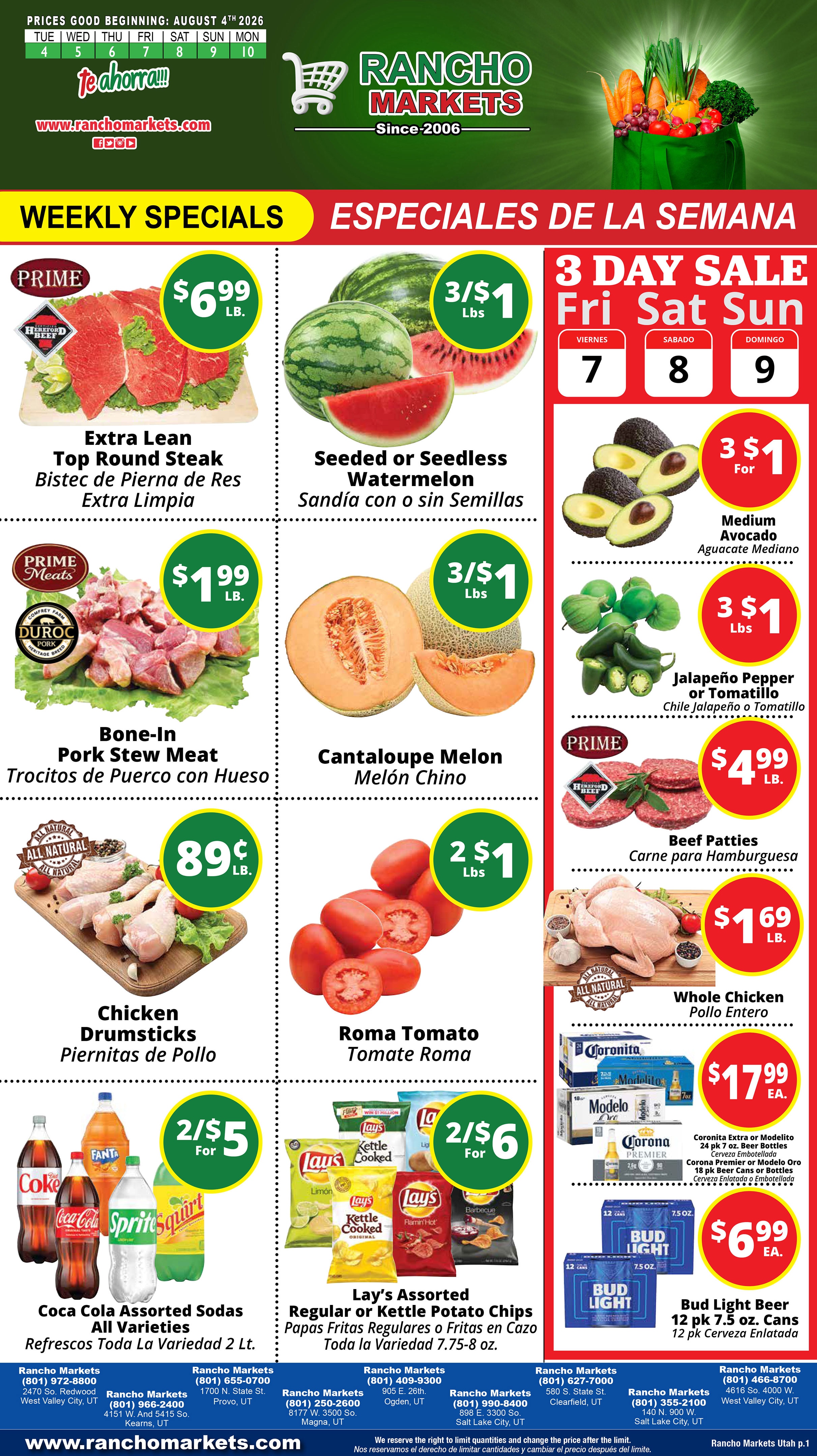 Rancho Markets Weekly Ad August 4 - 10, 2026