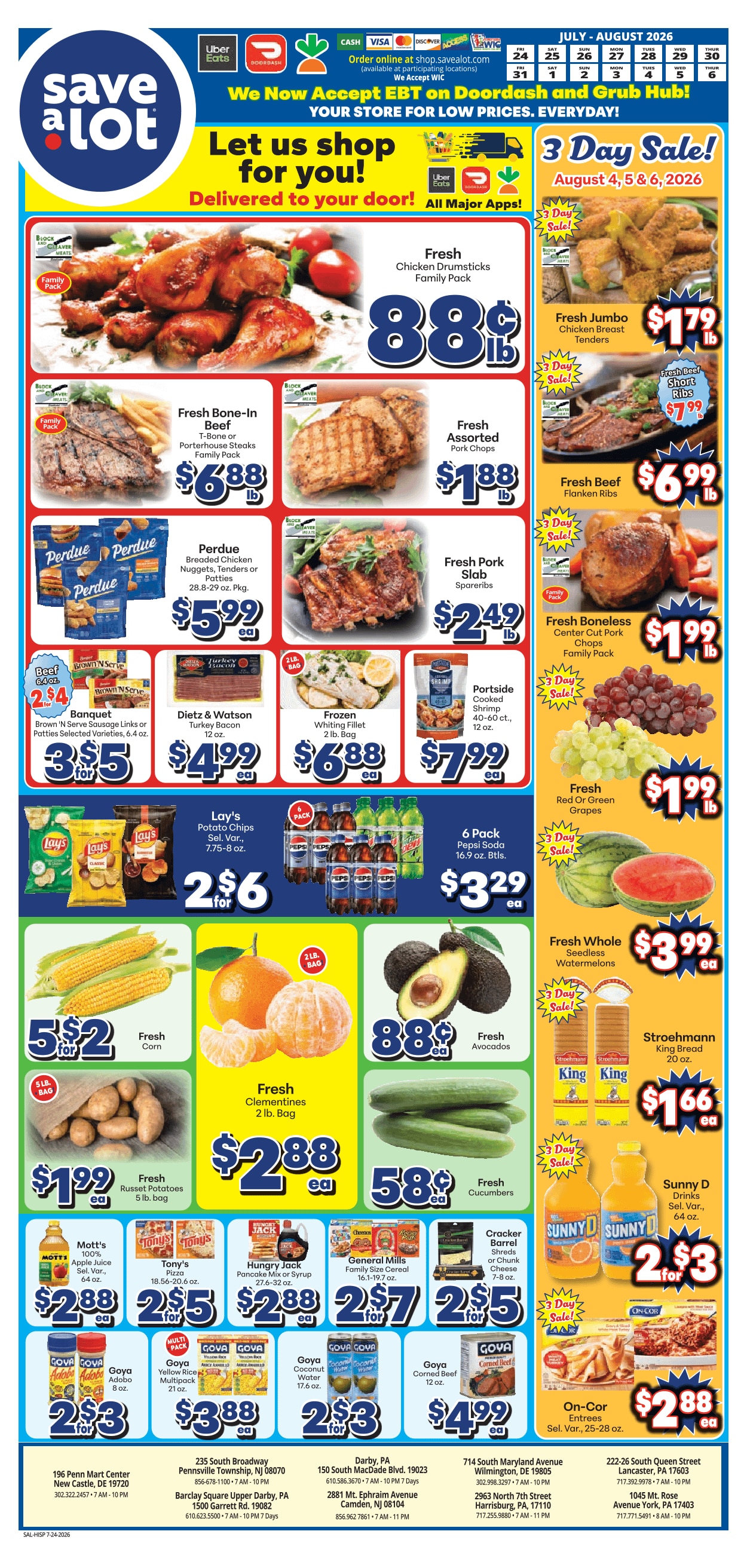 Save a Lot Food Stores (Darby and Upper Darby, PA) Weekly Ad July 24 - August 6, 2026