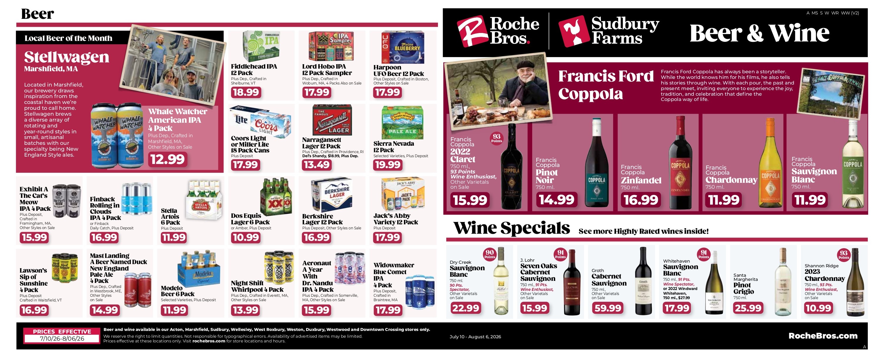 Roche Bros. Beer + Wine Weekly Ad July 10 - August 6, 2026