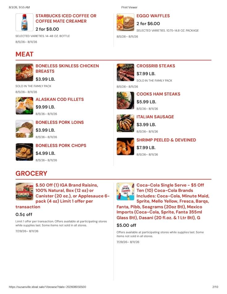 Susanville Supermarket IGA Weekly Ad August 5 - 11, 2026