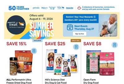 Tisol Pet Nutrition & Supply Stores Flyer August 6 to 19