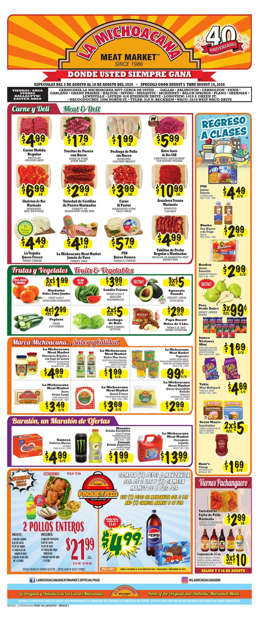La Michoacana Meat Market (Plano–Carrollton Area, TX) Weekly Ad August 5 - 18, 2026