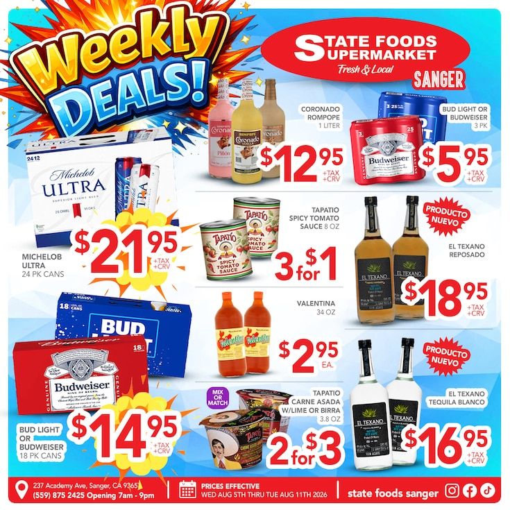 State Foods Supermarket (Sanger, CA) Weekly Ad August 5 - 11, 2026