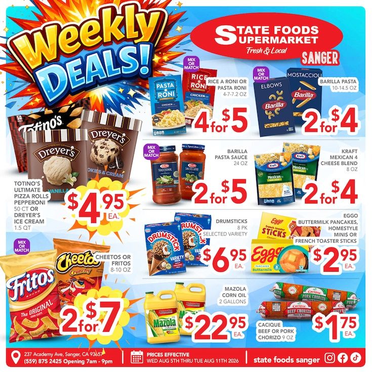 State Foods Supermarket (Sanger, CA) Weekly Ad August 5 - 11, 2026