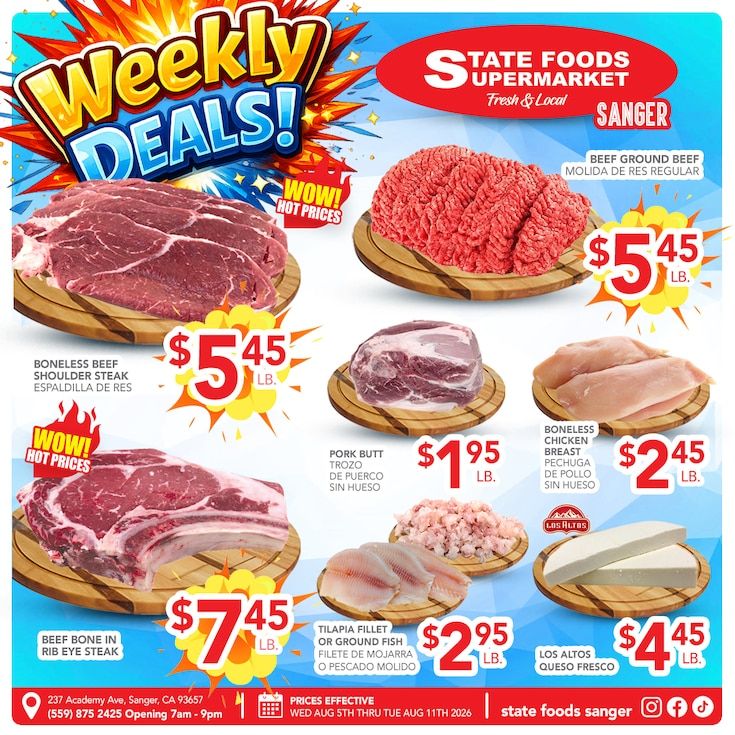 State Foods Supermarket (Sanger, CA) Weekly Ad August 5 - 11, 2026