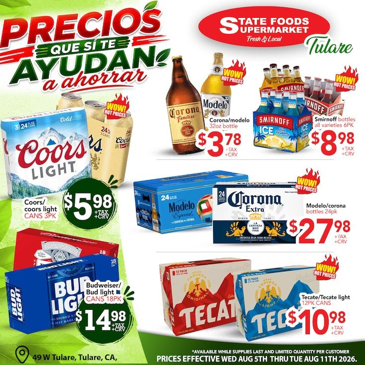State Foods Supermarket (Tulare, CA) Weekly Ad August 5 - 11, 2026