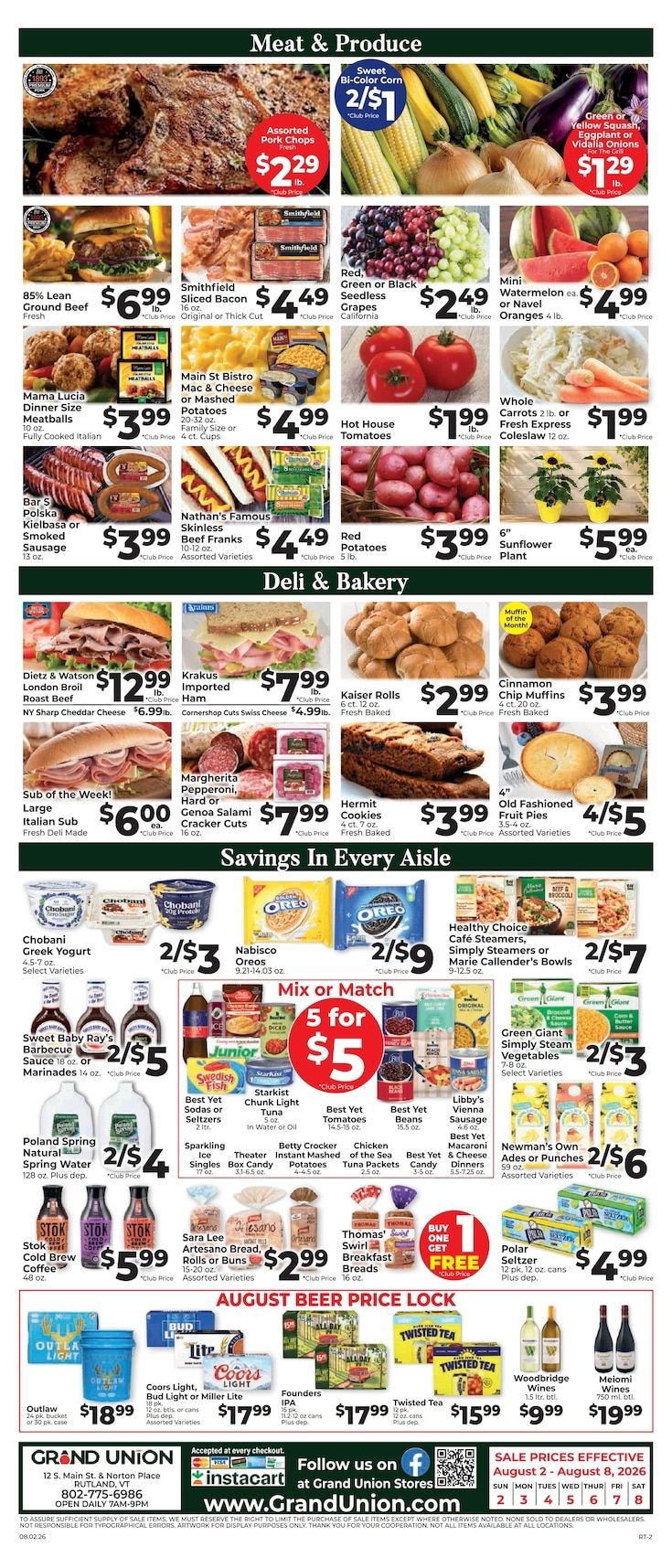 Grand Union (Rutland, VT) Weekly Ad August 2 - 8, 2026