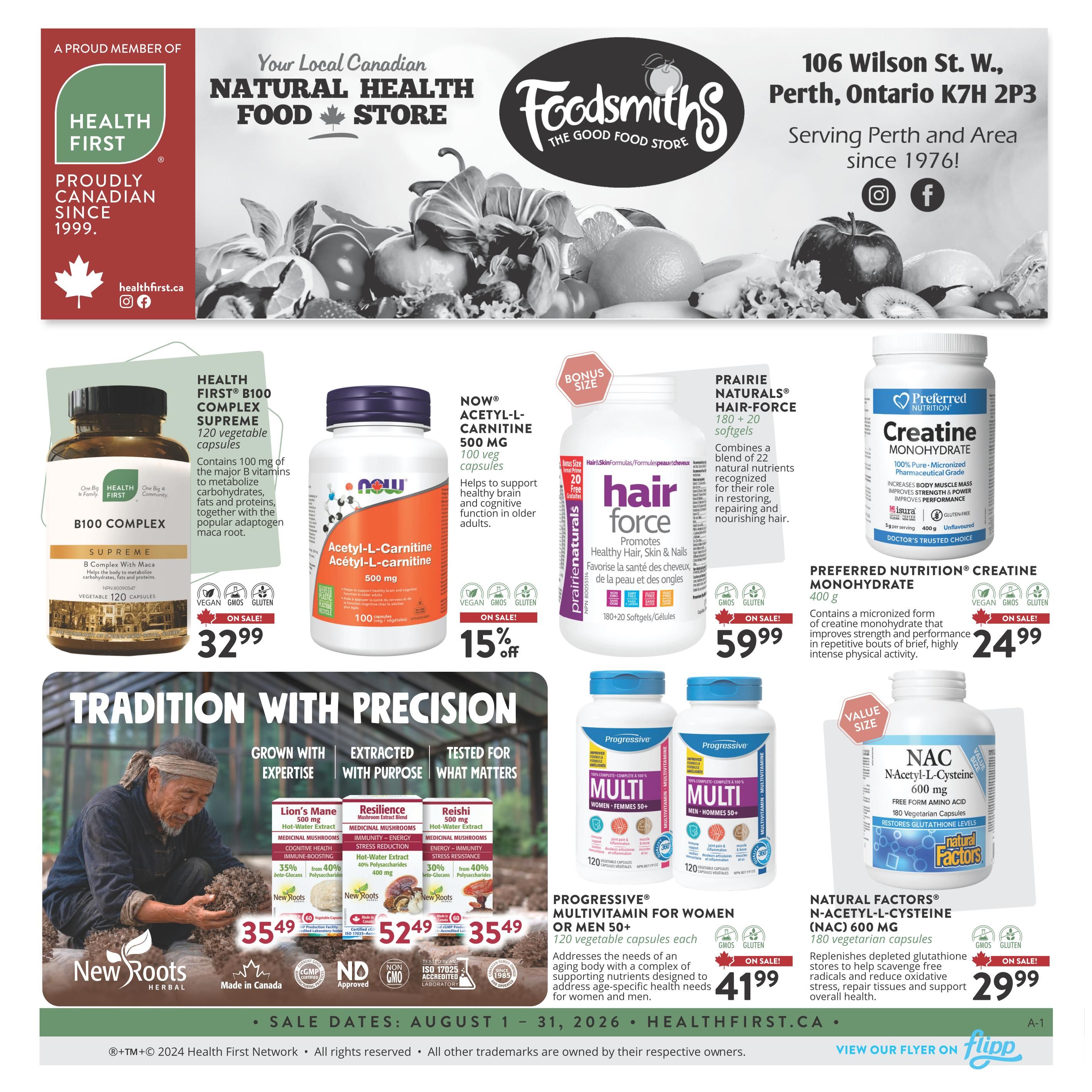 Foodsmiths Health First  Monthly Flyer August 1 to 31