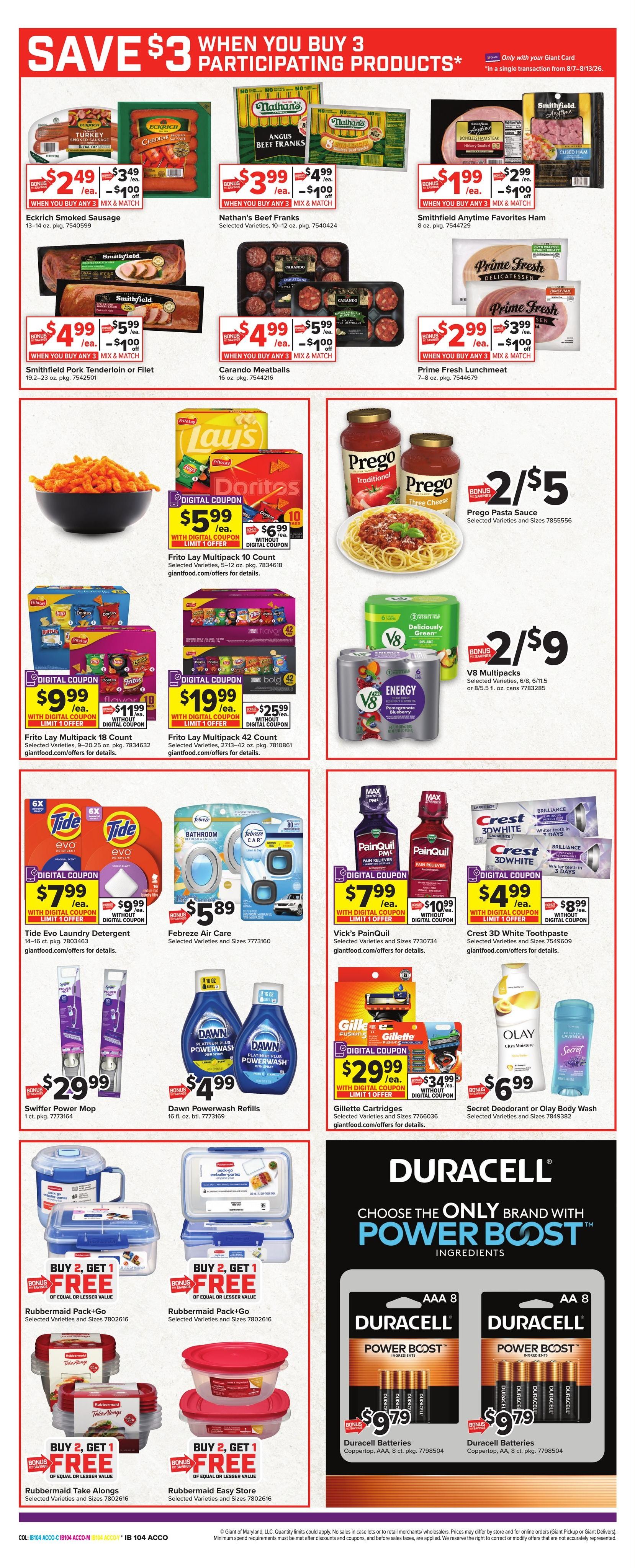 Giant Food (Annapolis–Baltimore Area, MD) Weekly Ad August 7 - 13, 2026