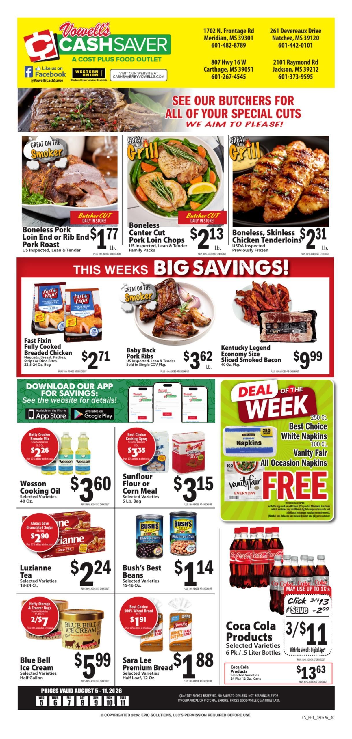 Vowell's CashSaver (Jackson–Pearl Area, MS) Weekly Ad August 5 - 11, 2026