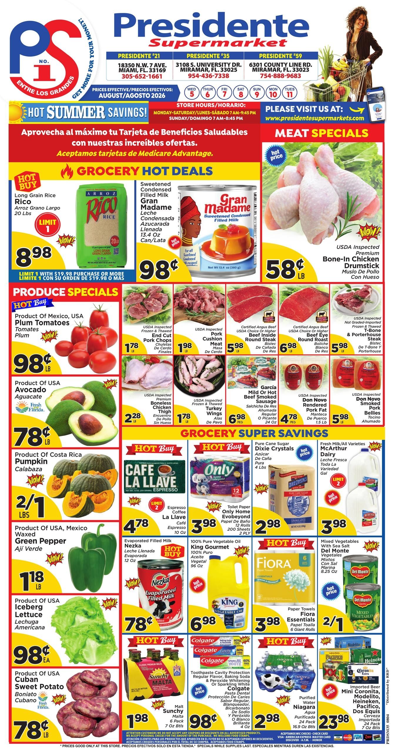 Presidente Supermarkets (Hollywood–Miami Gardens Area, FL) Weekly Ad August 5 - 11, 2026