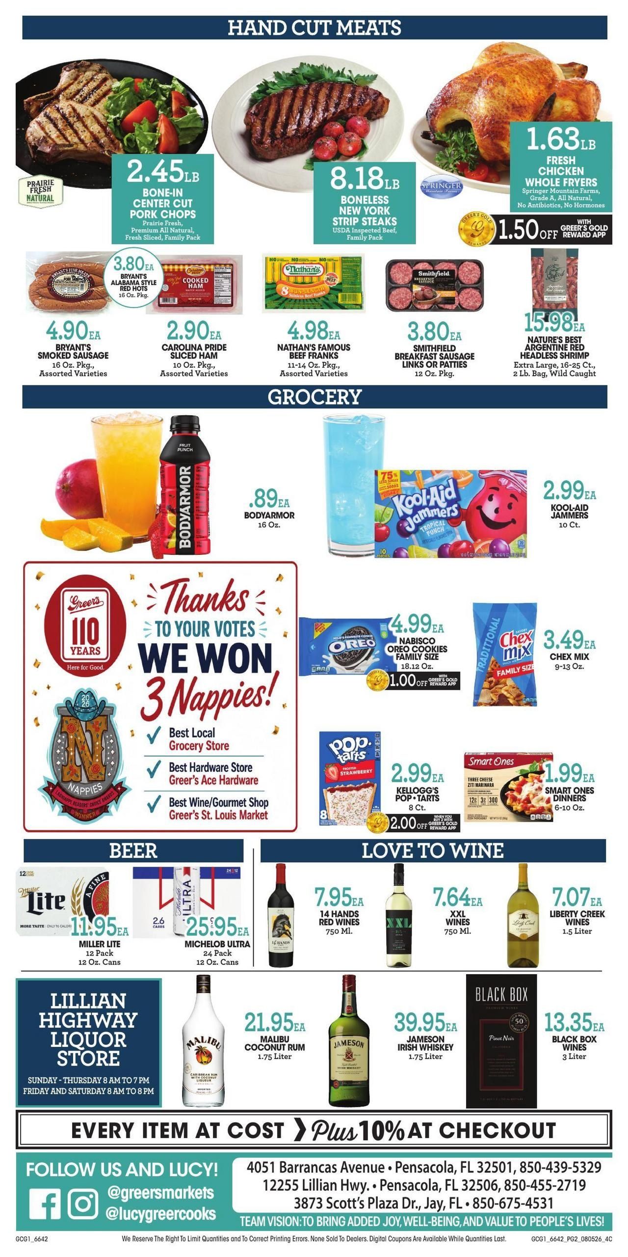 Greer's Food Tiger (Gonzalez–Milton Area, FL) Weekly Ad August 5 - 11, 2026