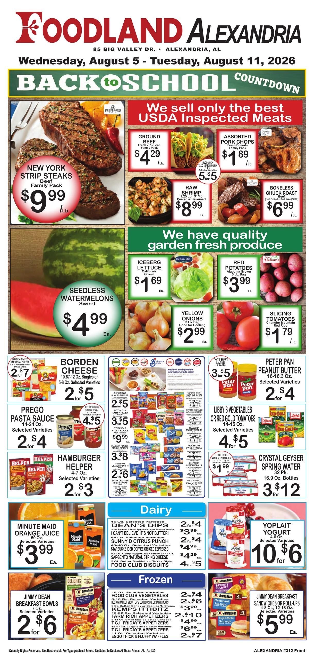 Alexandria Foodland (Anniston–Centre Area, AL) Weekly Ad August 5 - 11, 2026