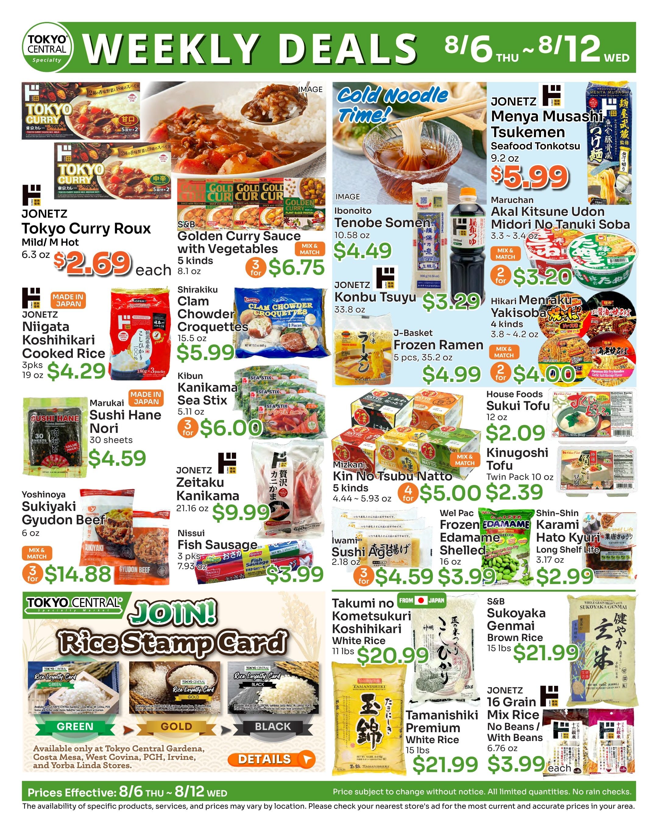 Tokyo Central and Marukai (California) Weekly Ad August 6 - 12, 2026