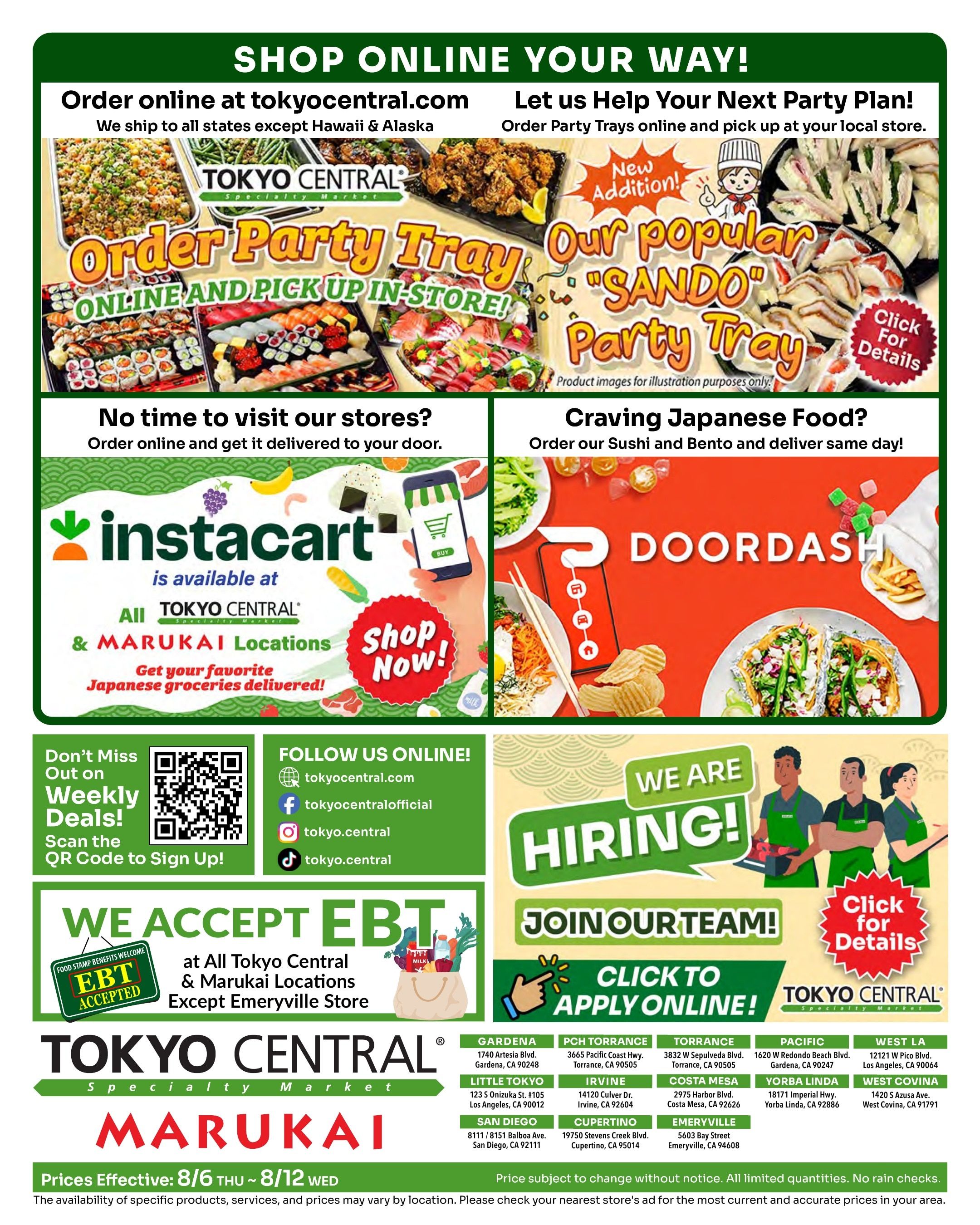 Tokyo Central and Marukai (California) Weekly Ad August 6 - 12, 2026