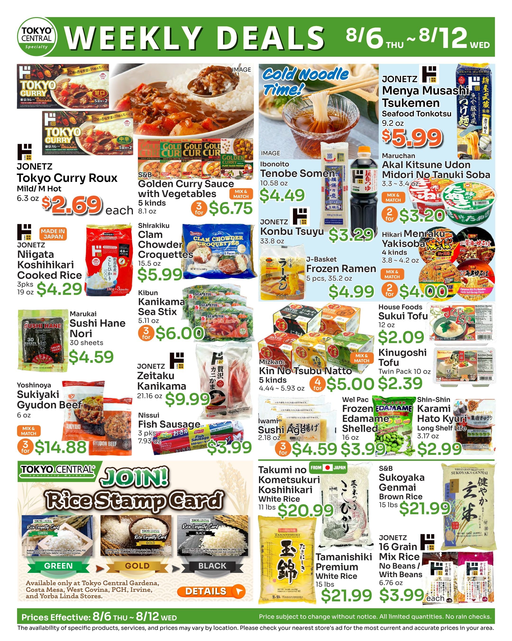 Tokyo Central and Marukai (California) Weekly Ad August 6 - 12, 2026