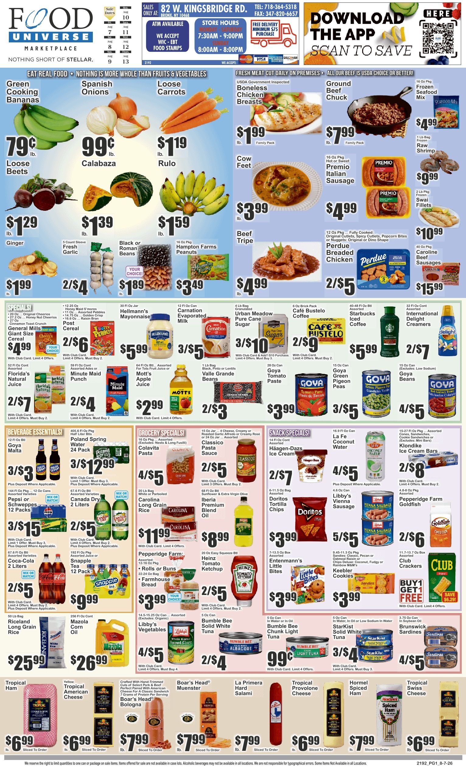 Food Universe (82 W. Kingsbridge Rd., Bronx, NY) Weekly Ad August 7 - 13, 2026
