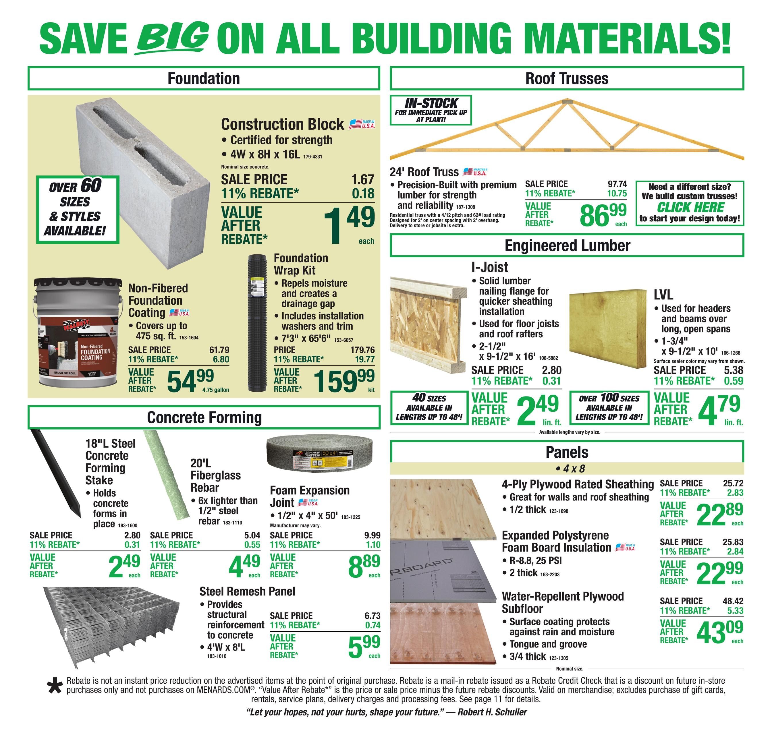 Menards (Mitchell Area, SD) 11% Rebate Sale Weekly Ad August 6 - 17, 2026