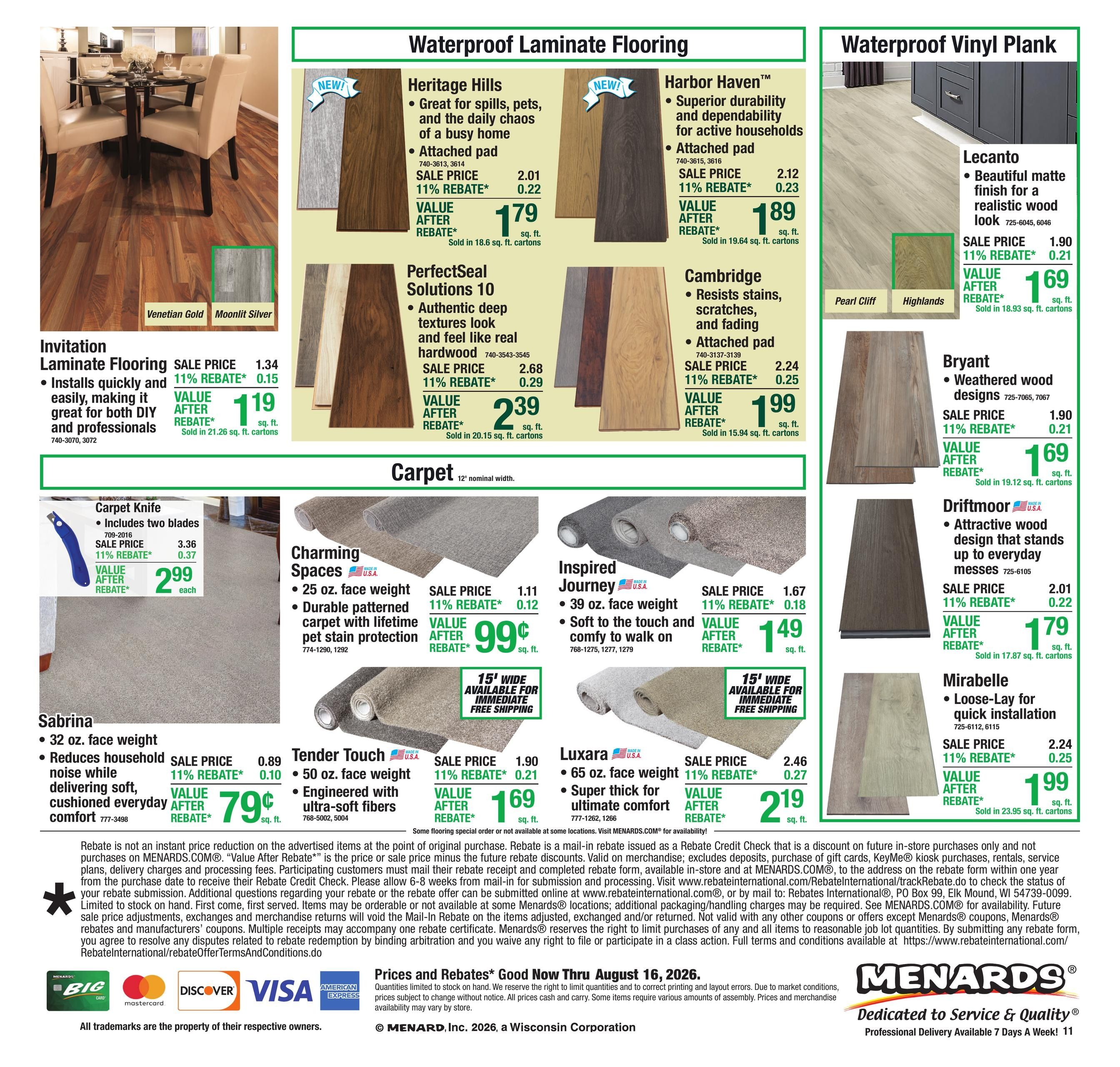 Menards (Mitchell Area, SD) 11% Rebate Sale Weekly Ad August 6 - 17, 2026
