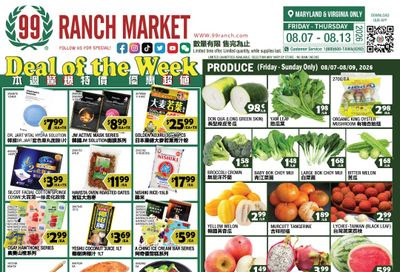 99 Ranch Market (Gaithersburg and other locations, MD) Weekly Ad August 7 - 14, 2026