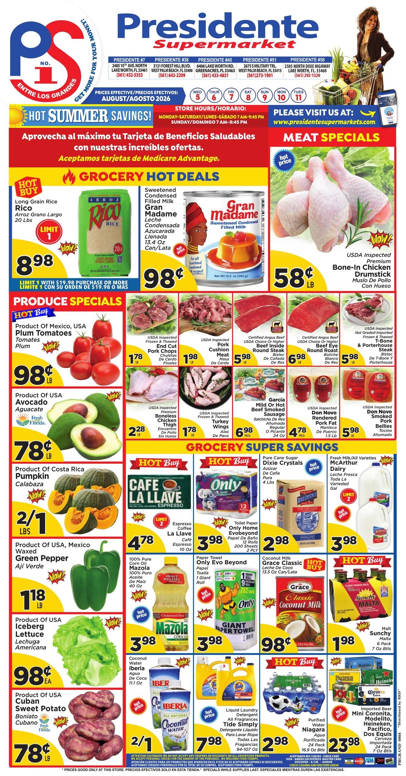 Presidente Supermarkets (Royal Palm Beach–Greenacres Area, FL) Weekly Ad August 5 - 11, 2026