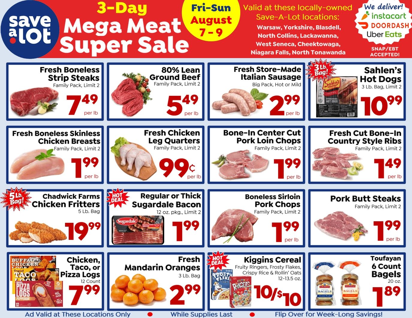 Save a Lot Food Stores (Blasdell and West Seneca, NY) Special Promotion Weekly Ad August 7 - 9, 2026