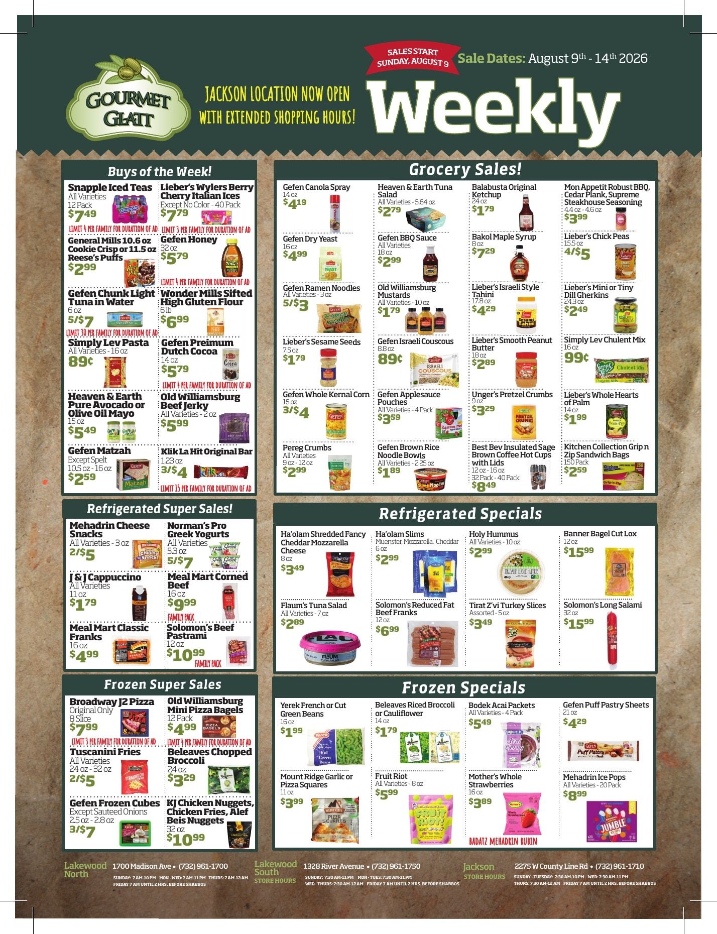 Gourmet Glatt (New Jersey) Weekly Ad August 8 - 14, 2026